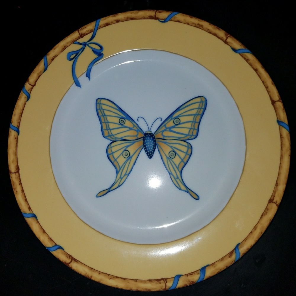 Lynn Chase Yellow and Blue Butterfly Salad Plate